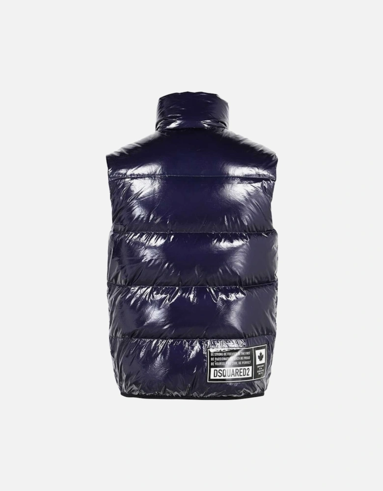 Down Filled  Shiny Navy Blue Gilet Jacket