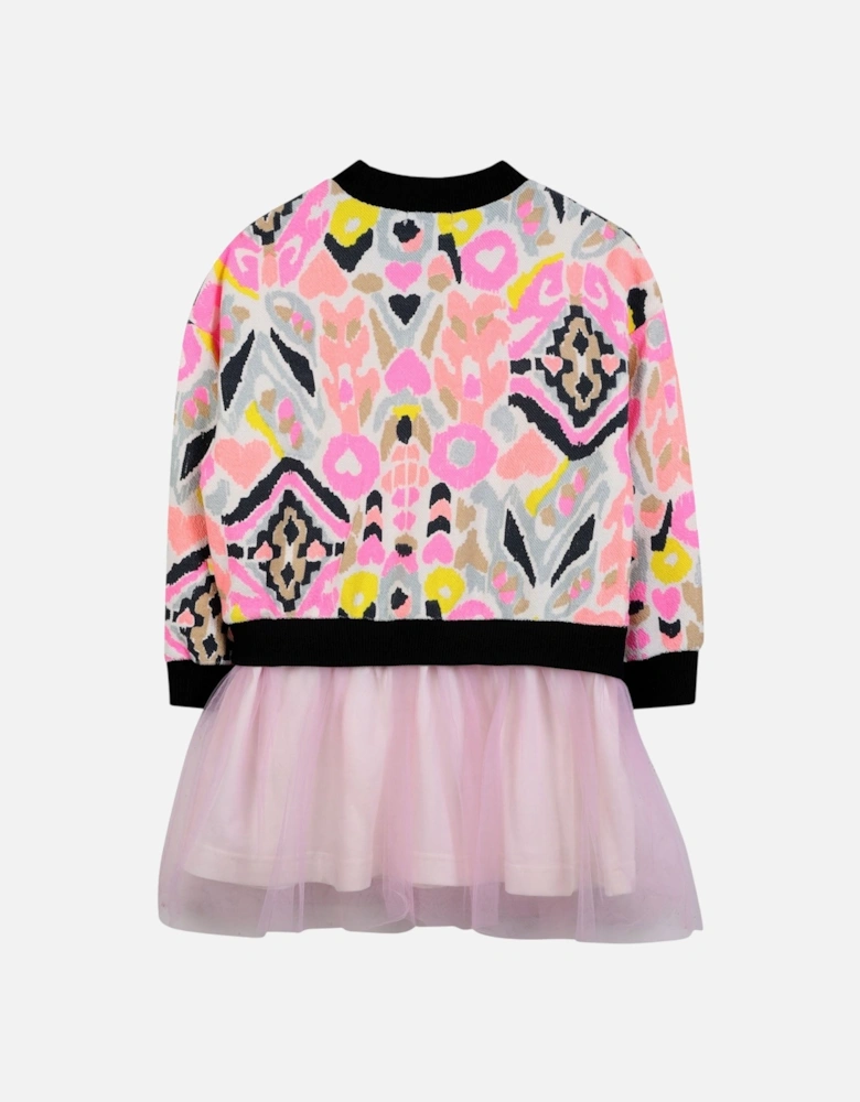 Girls Pink Multicoloured Sweat Dress