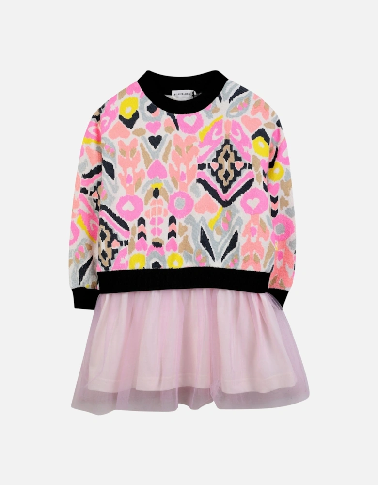 Girls Pink Multicoloured Sweat Dress