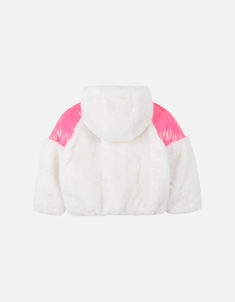 Girls Off White Faux Fur Coat