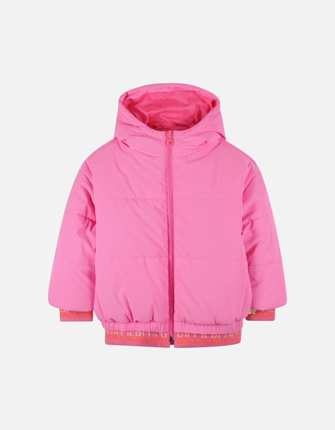 Girls Fuchsia Pink Puffer Coat, 4 of 3