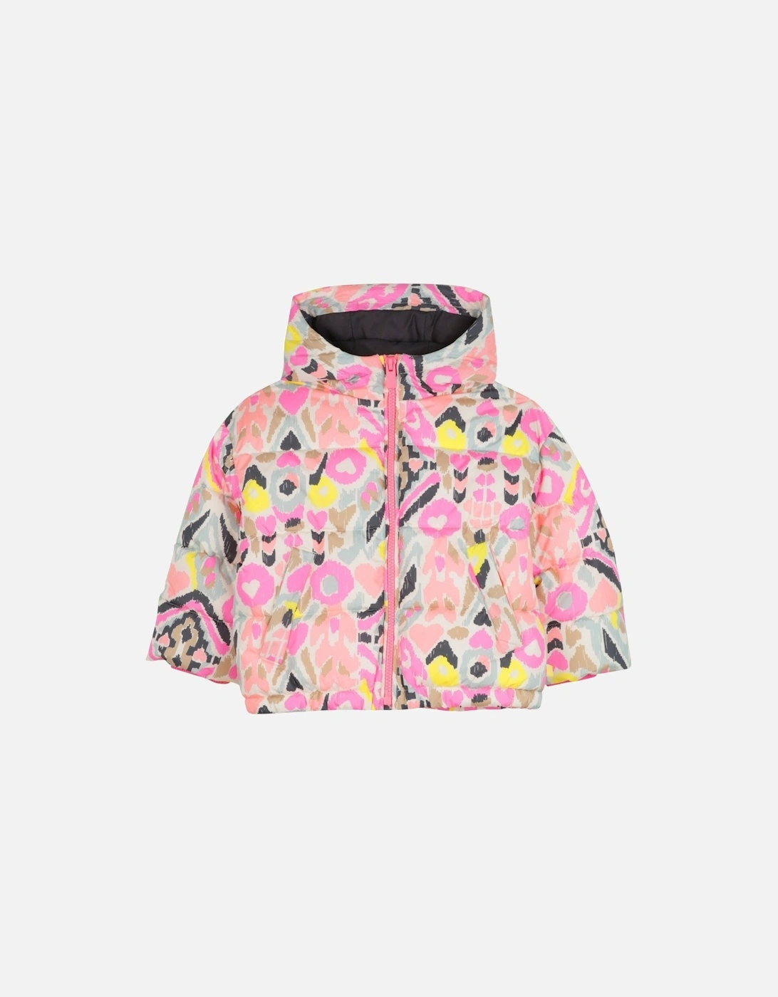 Girls Pink Multicoloured Puffer Coat, 5 of 4
