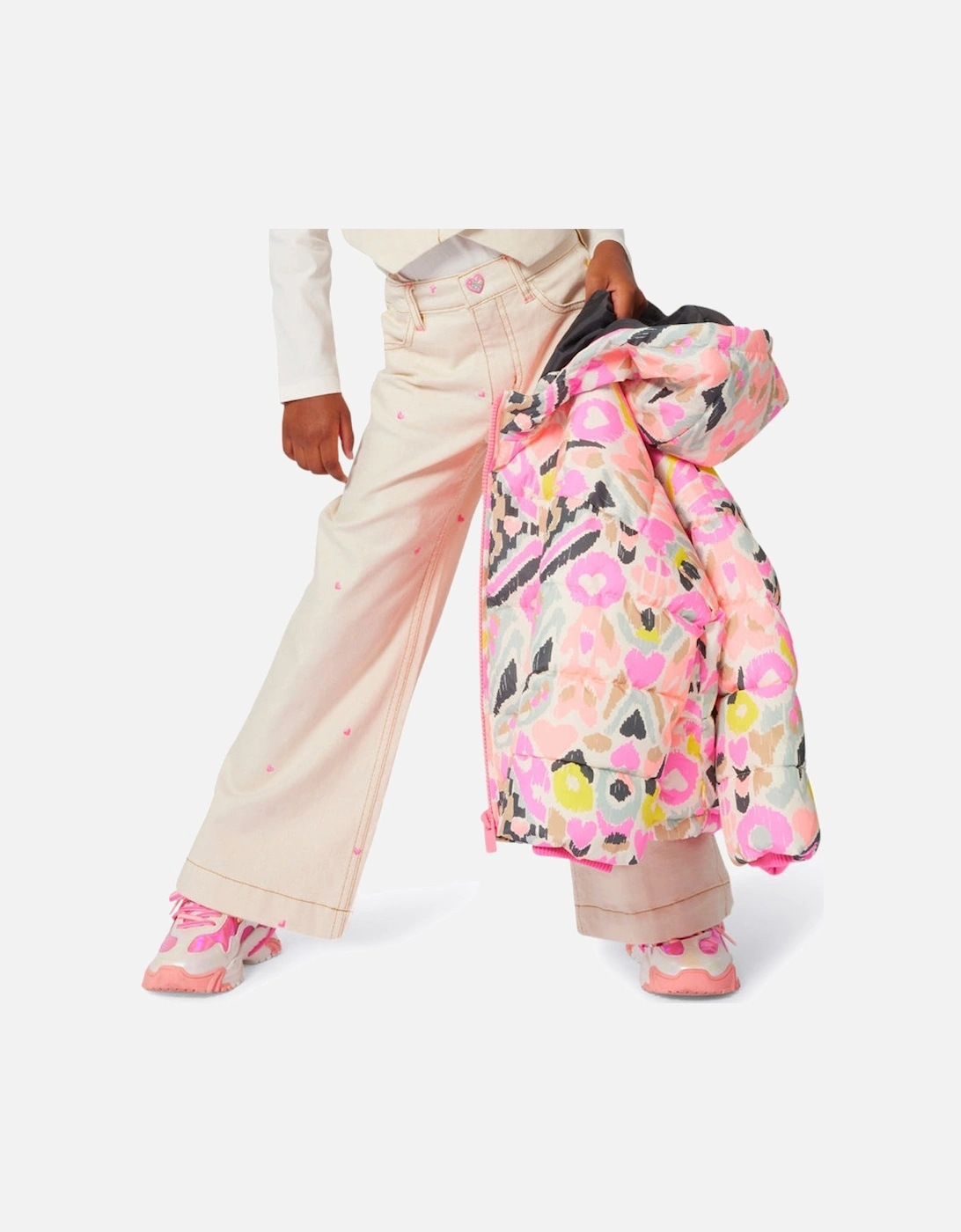 Girls Pink Multicoloured Puffer Coat
