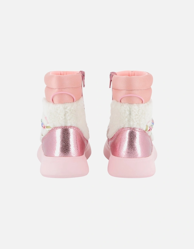 Girls Pink Boucle Snow Boots