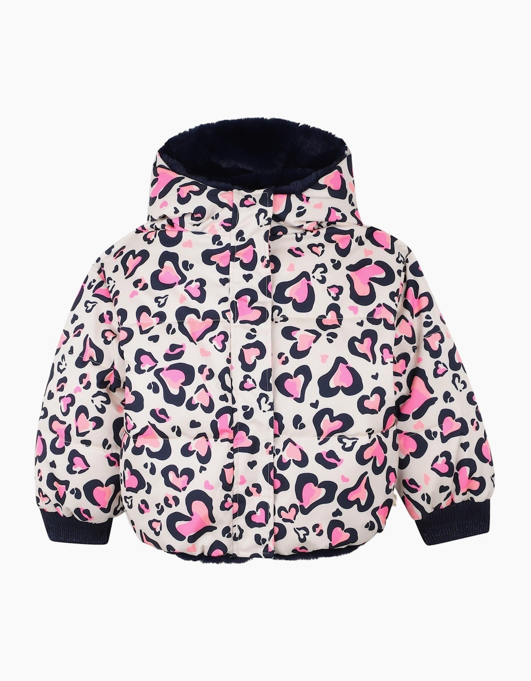 Billie Blush Girls Pink Heart Reversible Puffer Coat - Size: 4 years