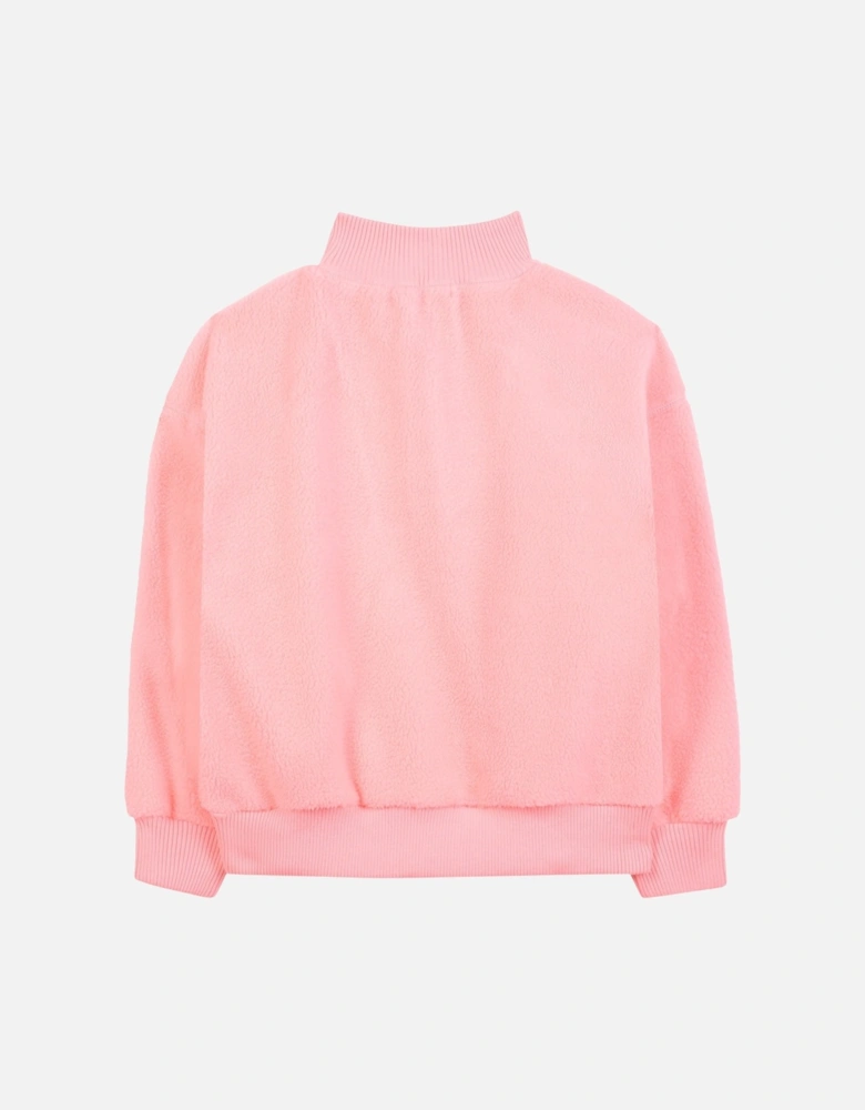 Girls Peach Boucle Quarter Zip Sweatshirt