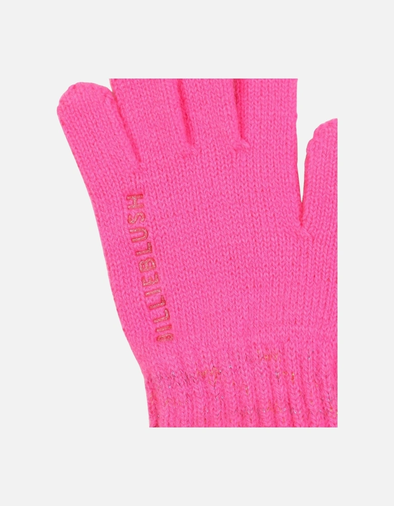 Girls Fuchsia Pink Knit Gloves