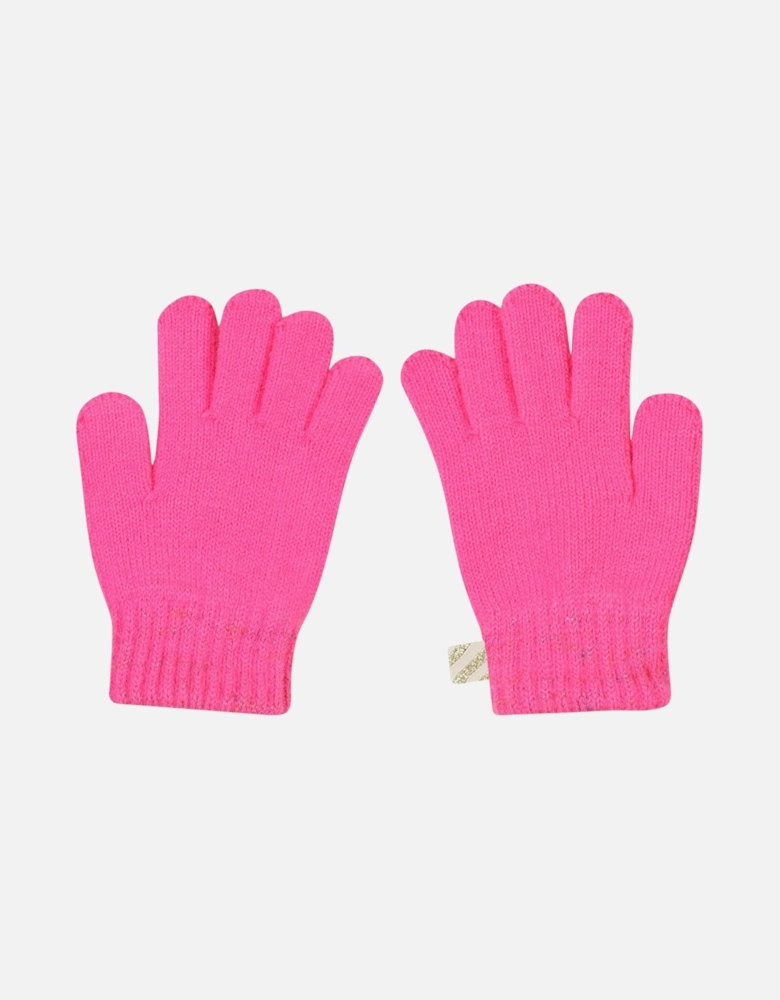 Girls Fuchsia Pink Knit Gloves