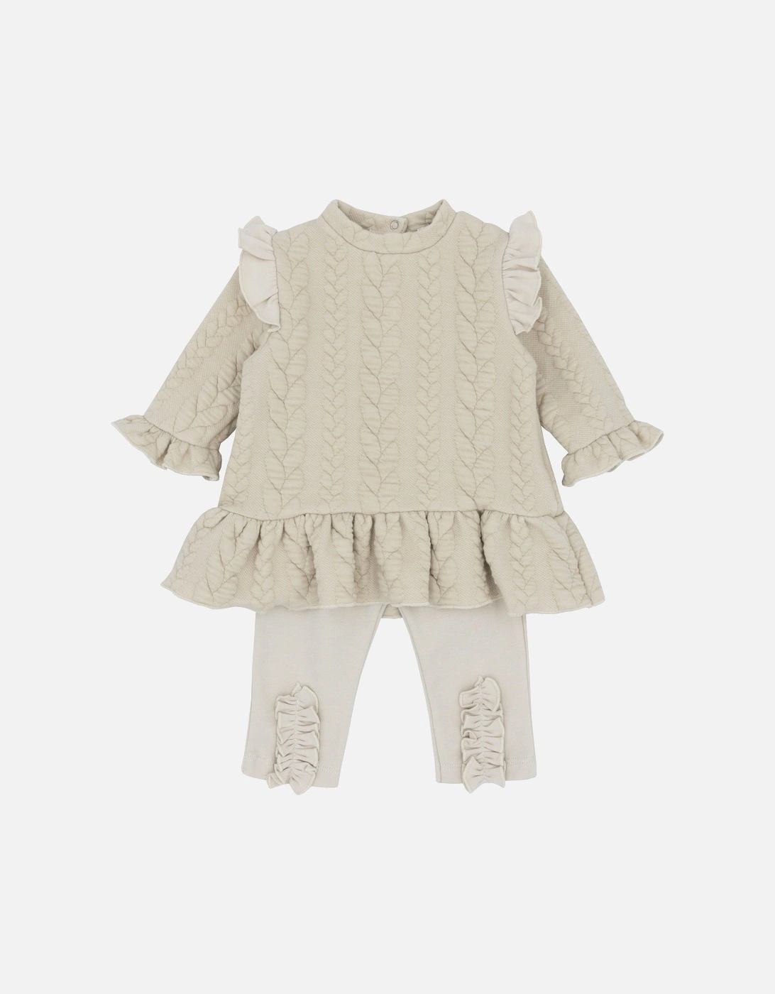 Girls Beige Cable Legging Set, 4 of 3
