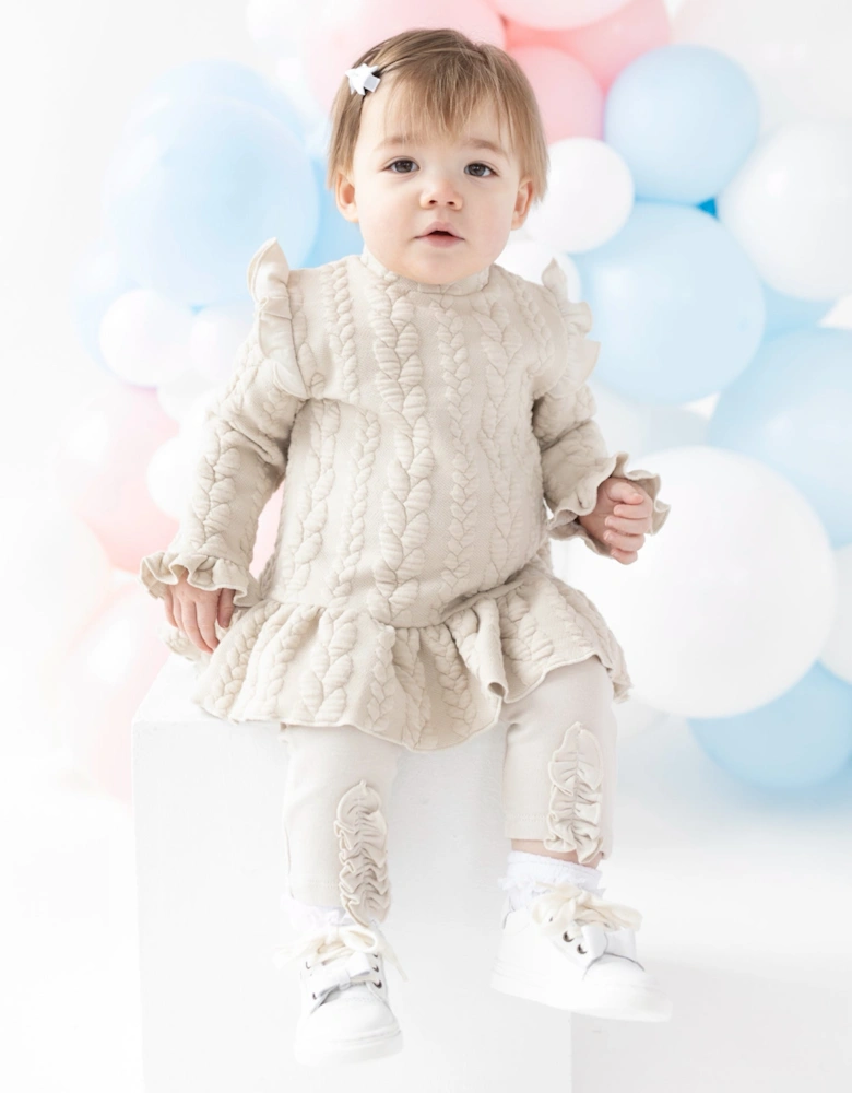 Girls Beige Cable Legging Set
