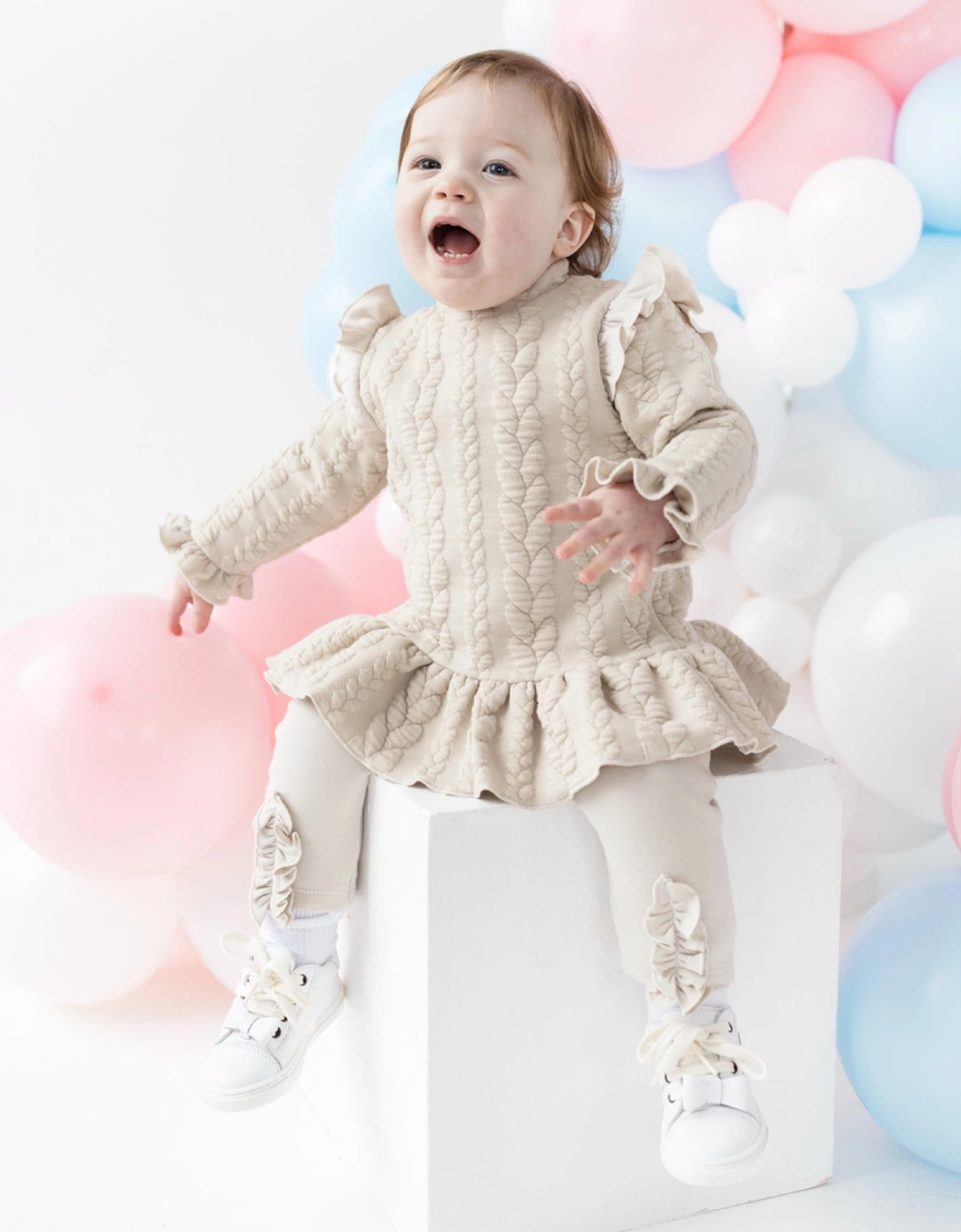 Girls Beige Cable Legging Set