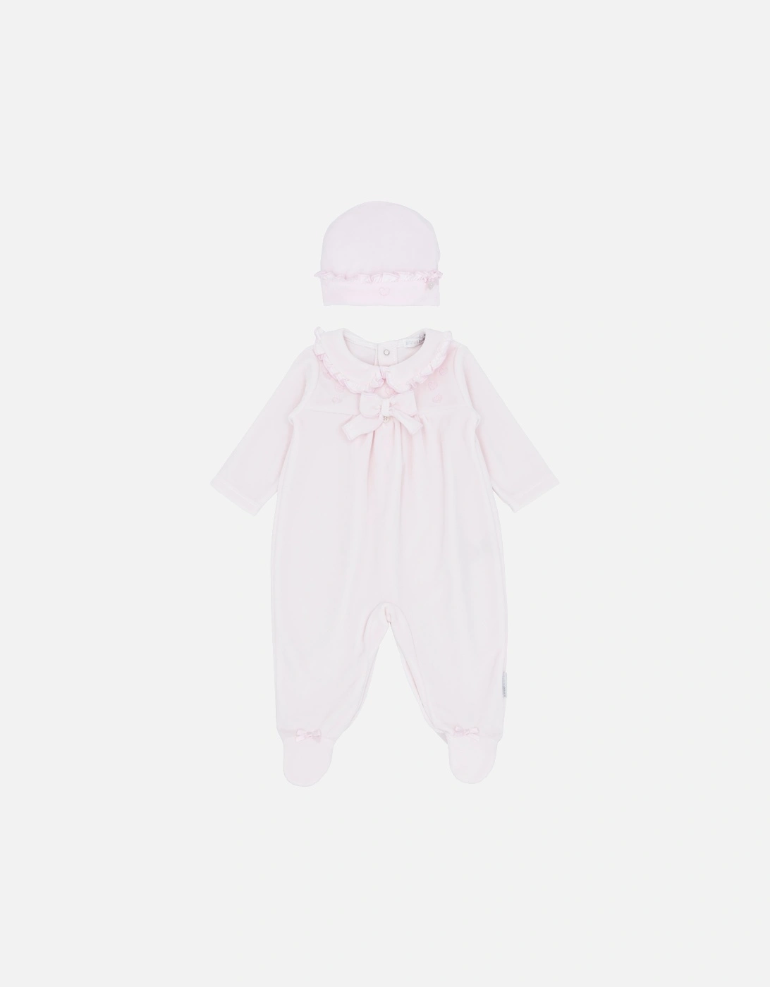 Girls Pale Pink Velour Babygrow and Hat, 4 of 3