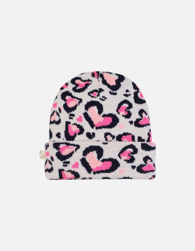 Girls Pink Heart Knit Hat