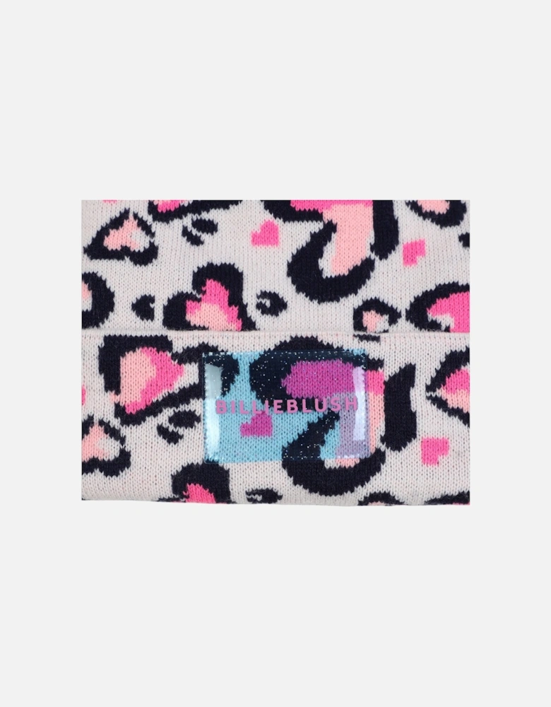 Girls Pink Heart Knit Hat