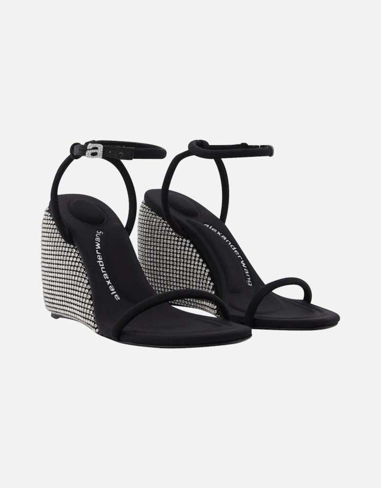 Crystal-Embellished Wedge Sandals with Ankle Strap