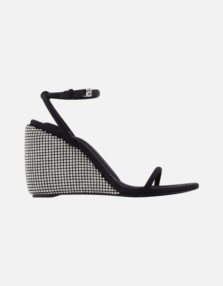 Crystal-Embellished Wedge Sandals with Ankle Strap