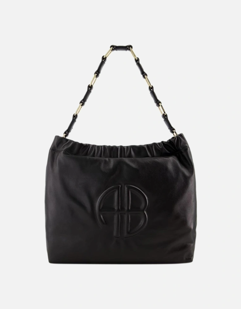 Quilted Leather Shoulder Bag with Magnetic Clasp and Interior Pockets