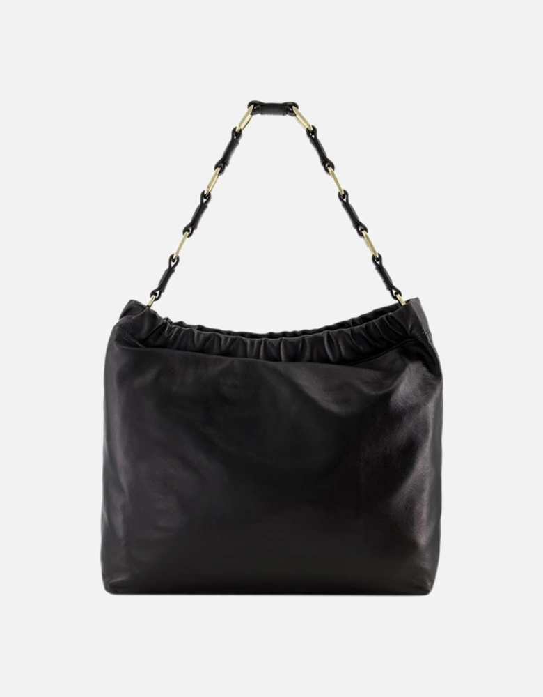 Quilted Leather Shoulder Bag with Magnetic Clasp and Interior Pockets
