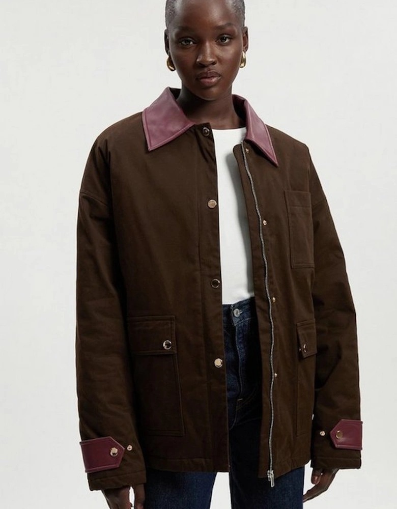 Quilted Contrast Collar Barn Jacket