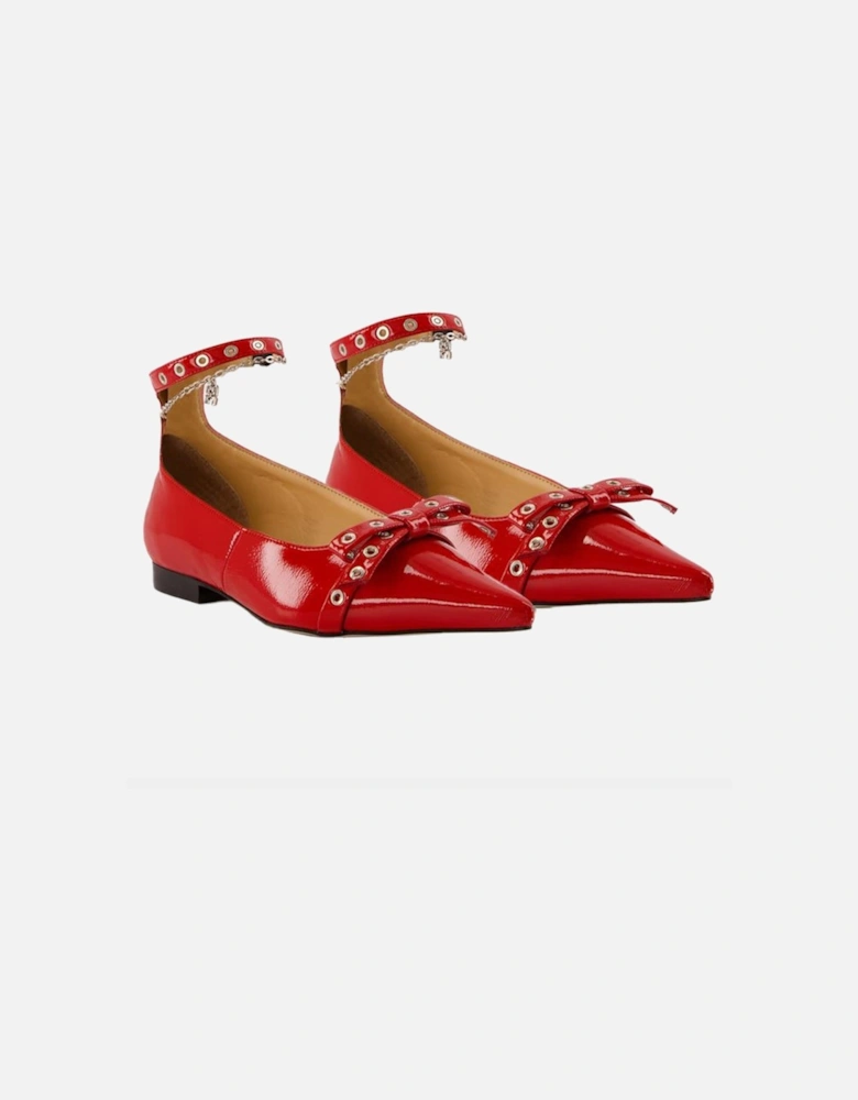Red Synthetic Eyelet Jewel Ballerinas