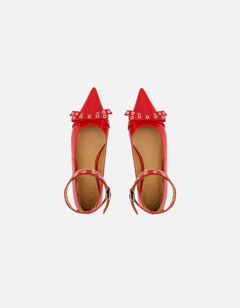 Red Synthetic Eyelet Jewel Ballerinas