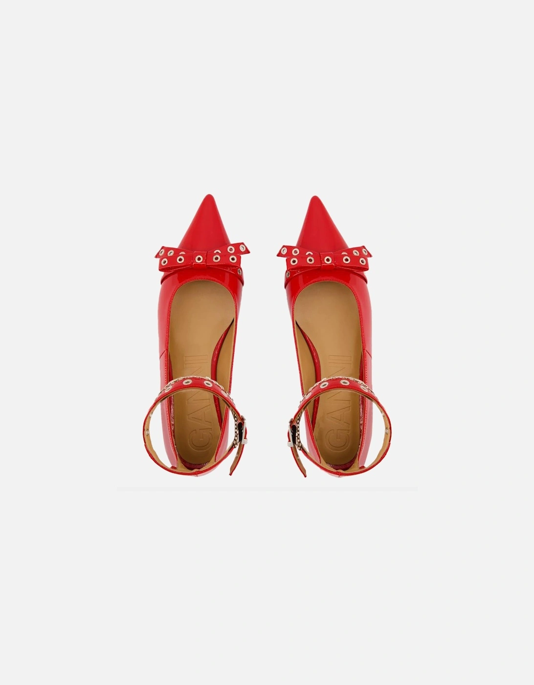 Red Synthetic Eyelet Jewel Ballerinas