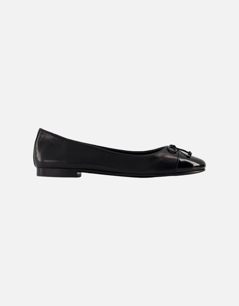 Black Cap Toe Leather Ballerinas