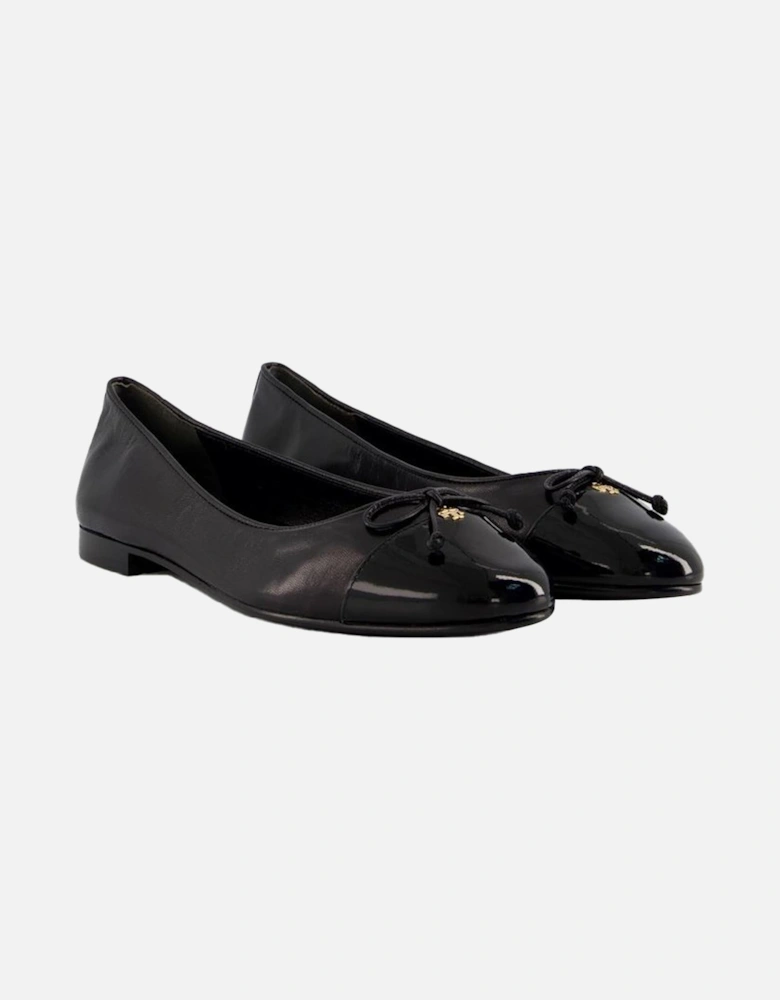 Black Cap Toe Leather Ballerinas