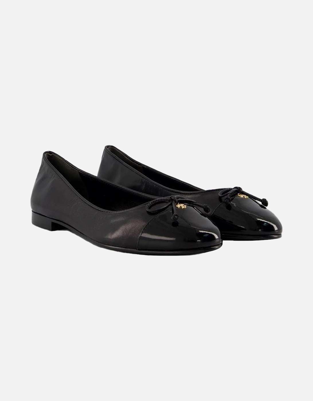 Black Cap Toe Leather Ballerinas