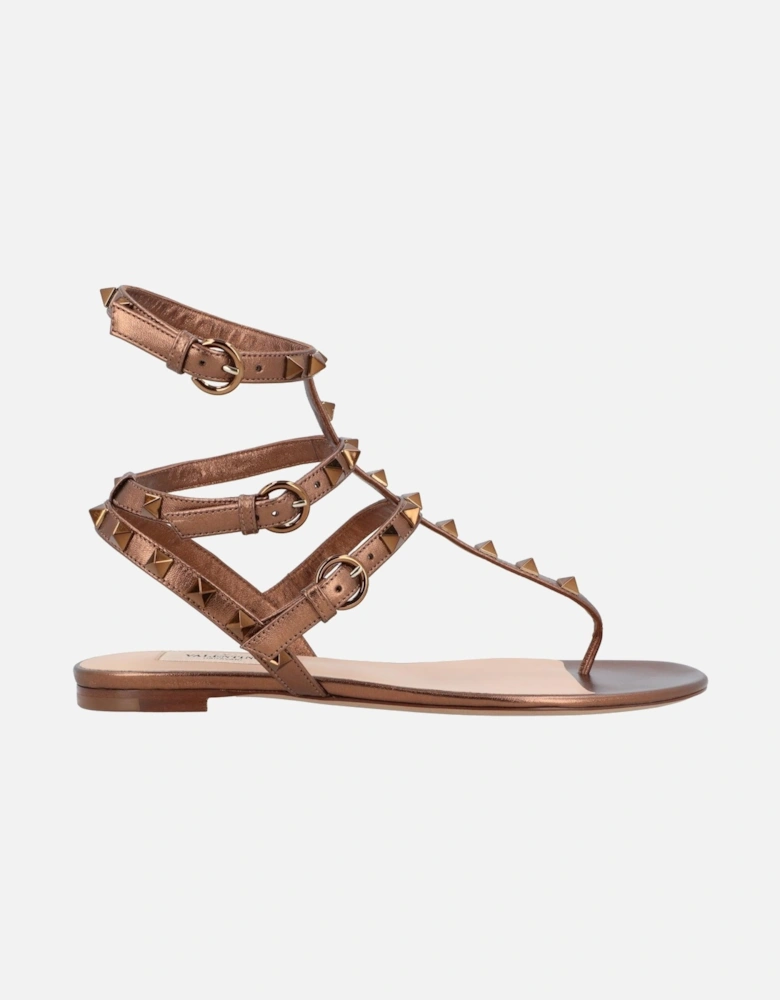 Thong Style Sandals with Ankle Strap and Stud Details