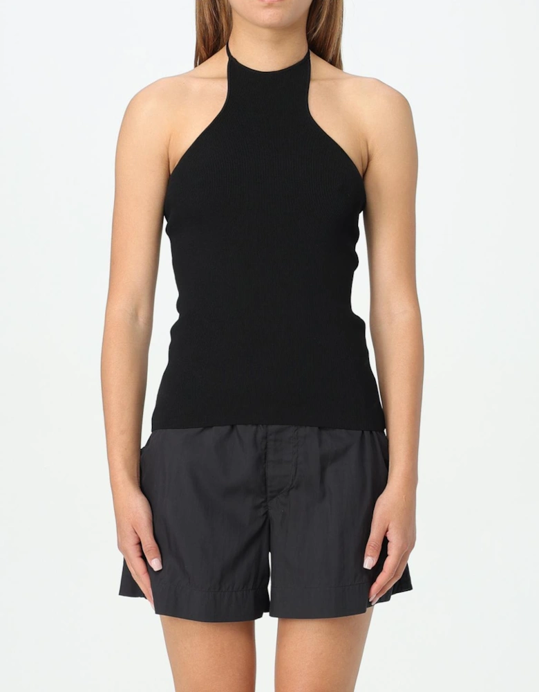Sleeveless Top Halter Neck Ribbed Design