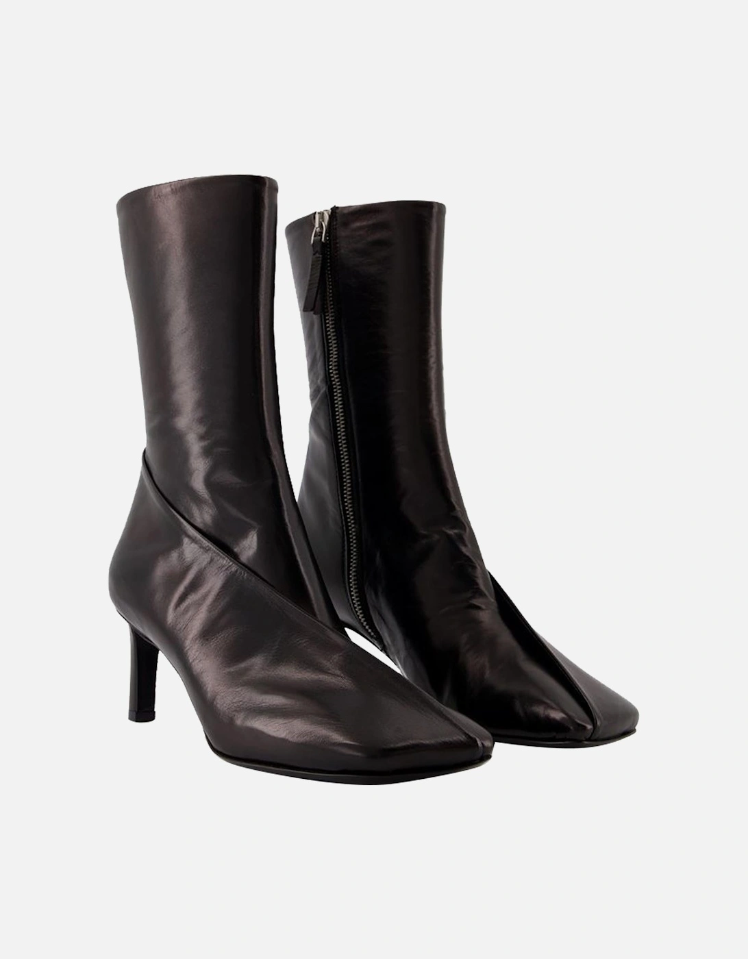 Leather Ankle Boots Square Toe