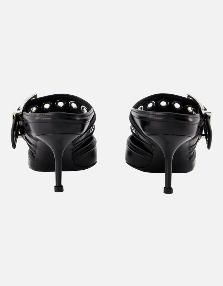 Black/Silver Leather Oversized Sandals