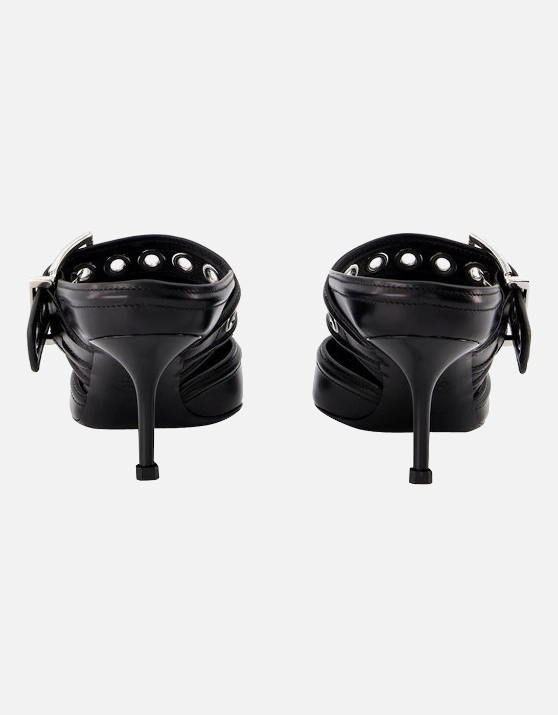 Black/Silver Leather Oversized Sandals