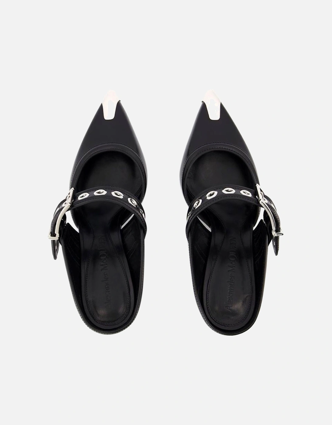 Black/Silver Leather Oversized Sandals