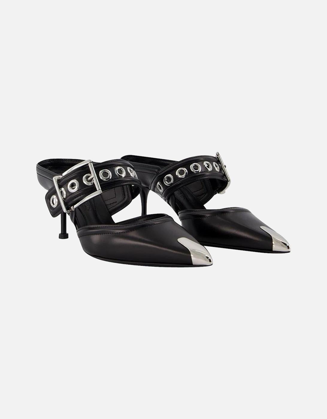 Black/Silver Leather Oversized Sandals