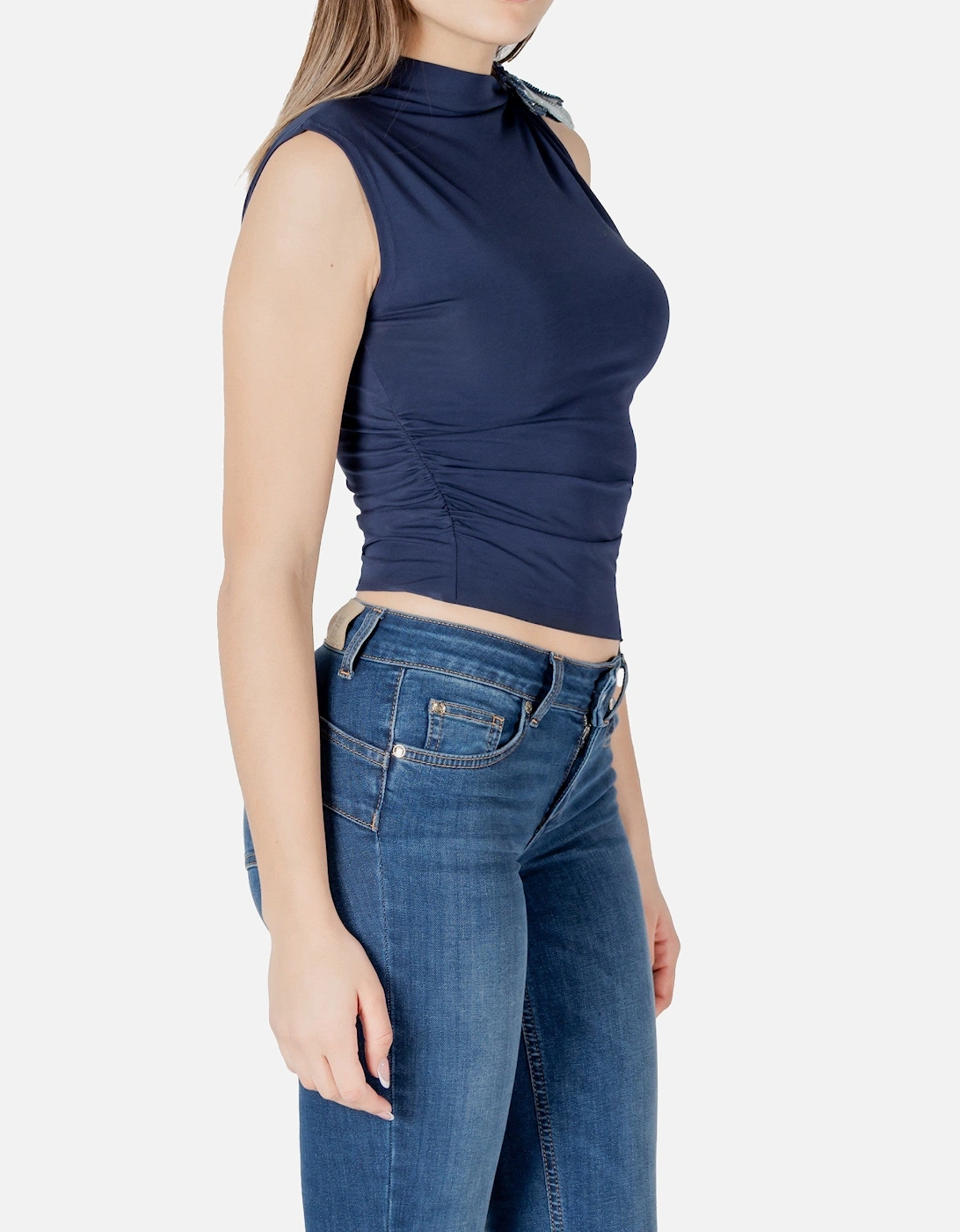 Sleeveless Turtleneck Cotton Blend Top