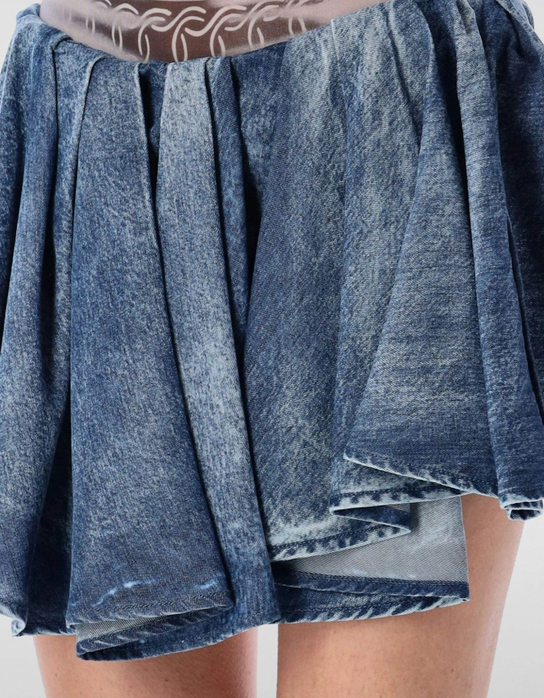 Denim Mini Skirt Pleated Layered