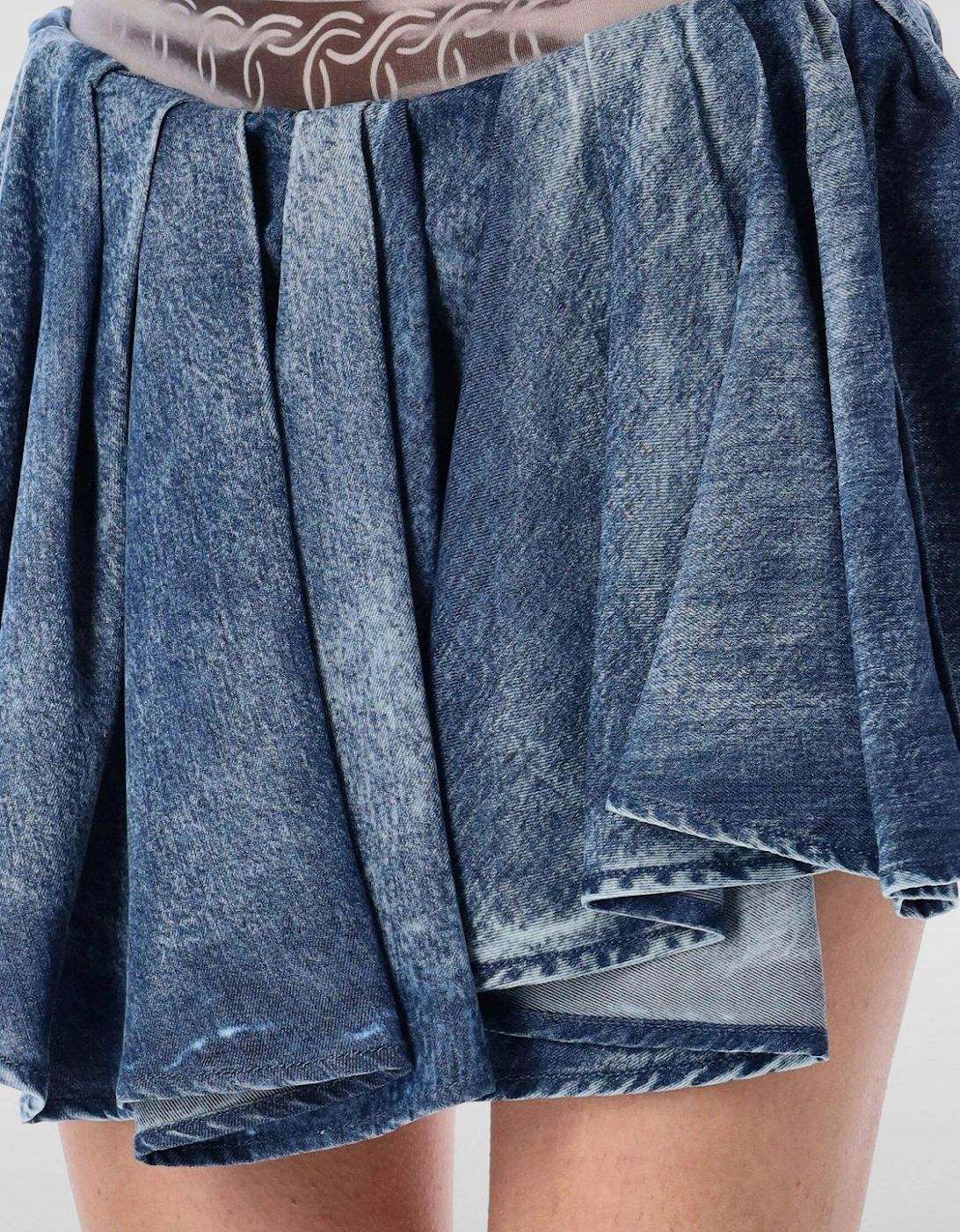 Denim Mini Skirt Pleated Layered