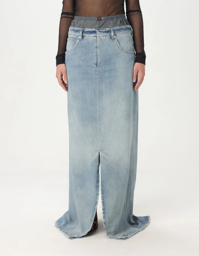 Long Denim Skirt with Front Slit
