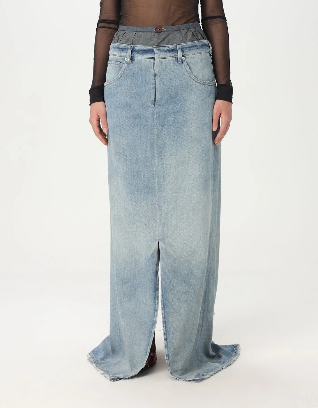 Long Denim Skirt with Front Slit, 6 of 5