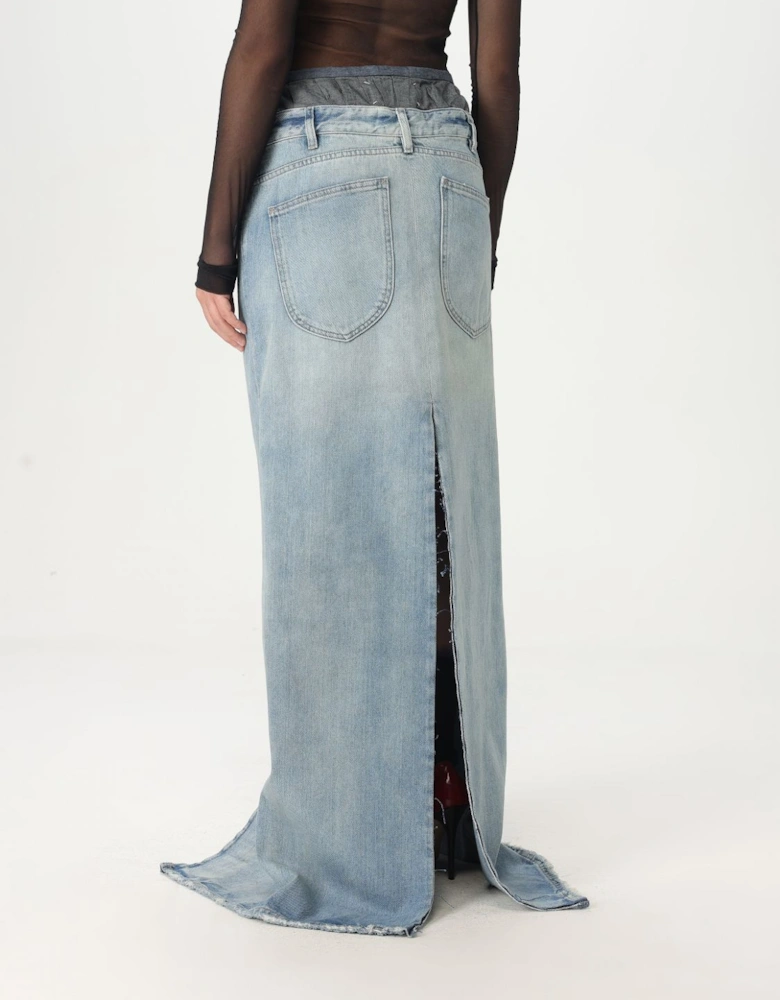 Long Denim Skirt with Front Slit