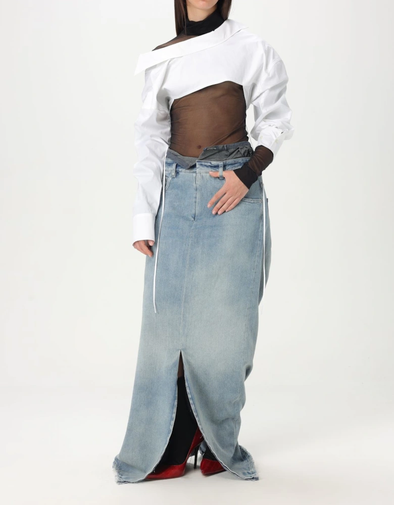 Long Denim Skirt with Front Slit