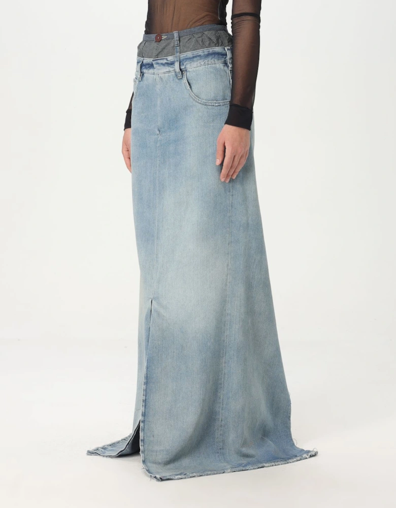 Long Denim Skirt with Front Slit