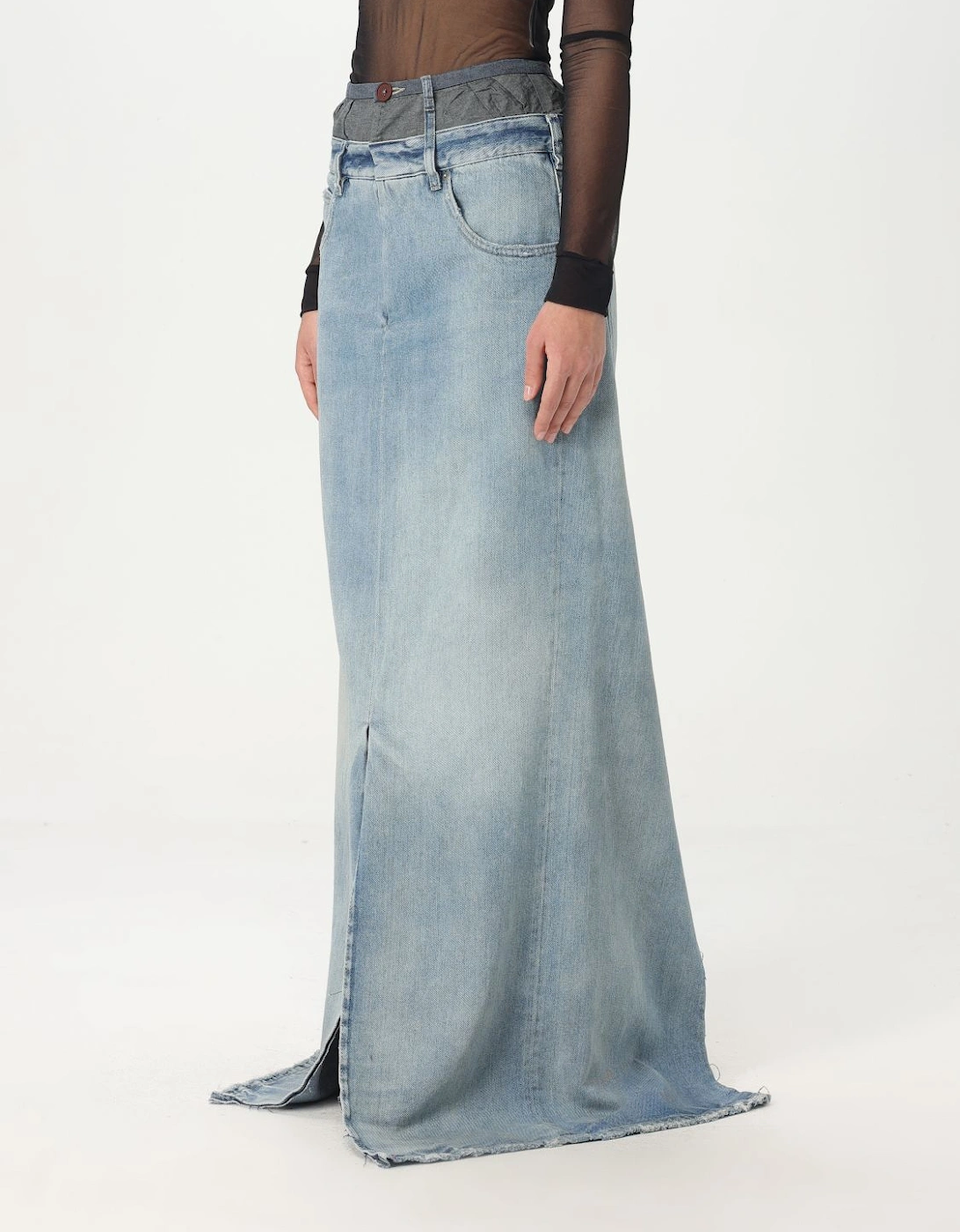 Long Denim Skirt with Front Slit
