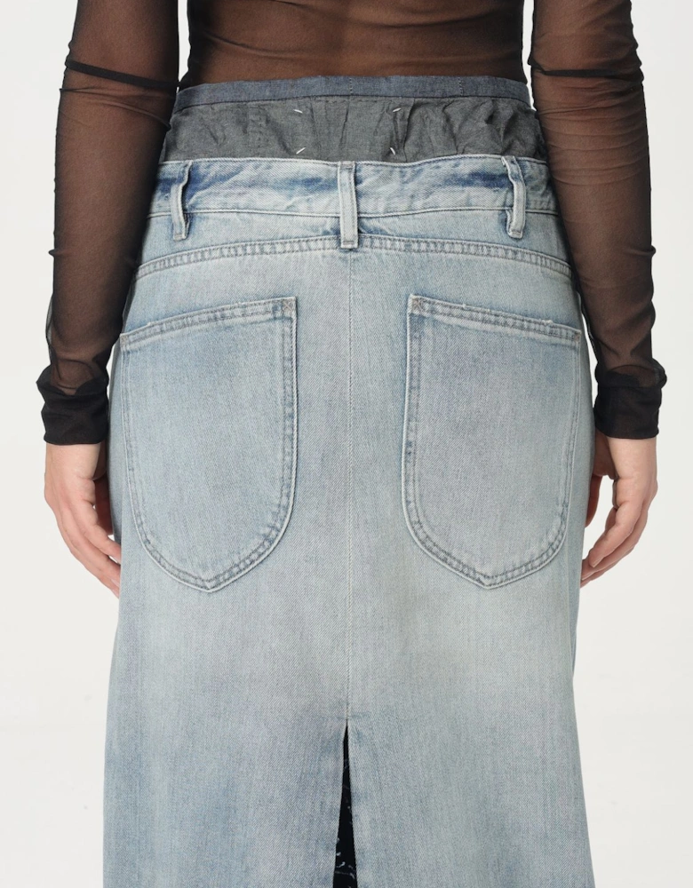 Long Denim Skirt with Front Slit