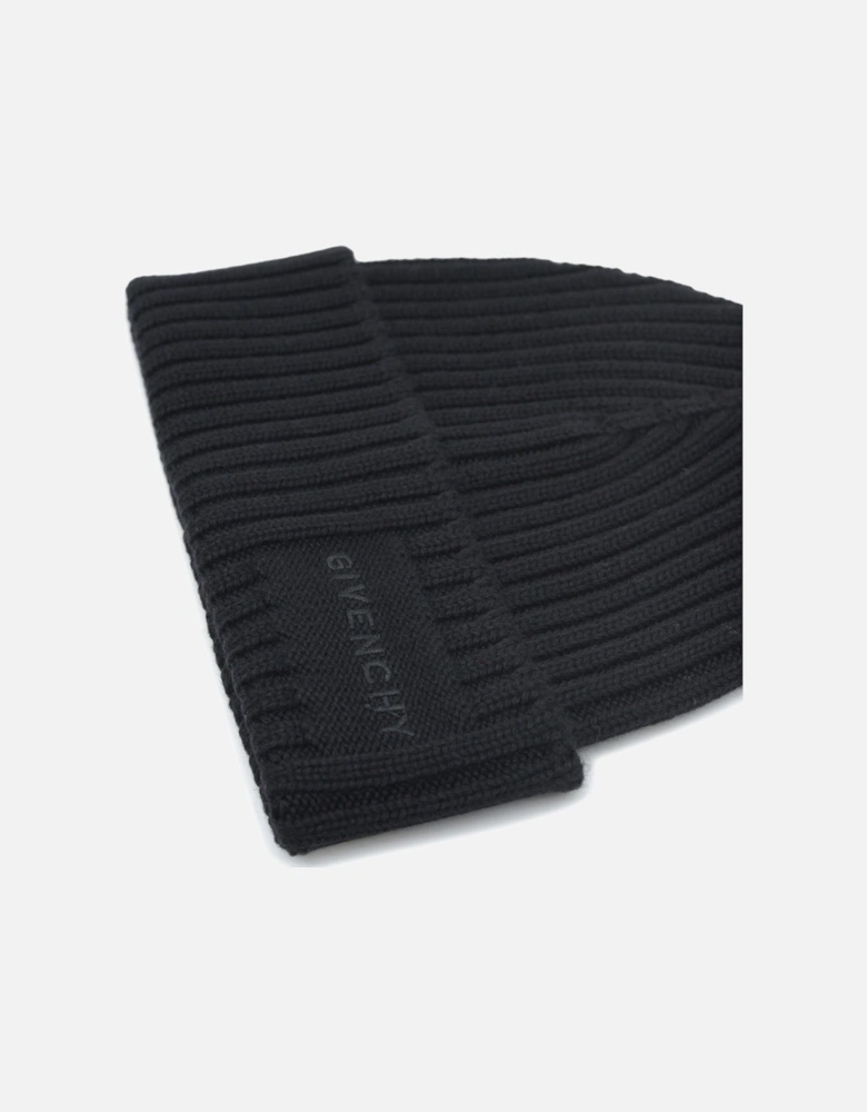 Ribbed Wool Beanie Black