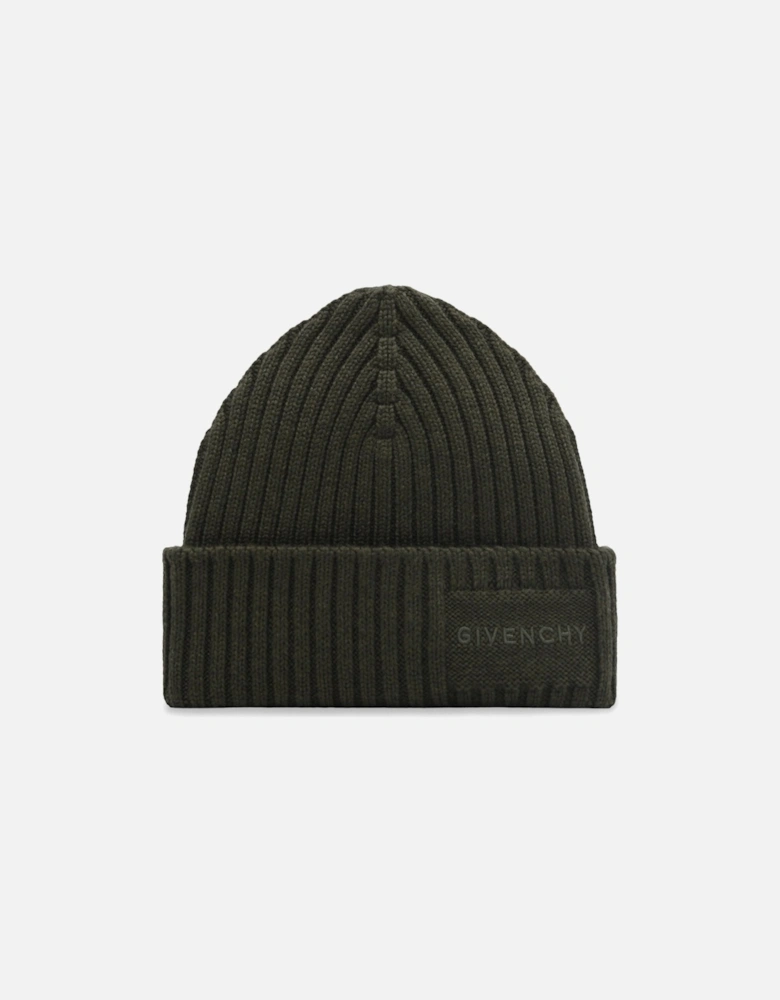 Ribbed Branding Patch Beanie Khaki