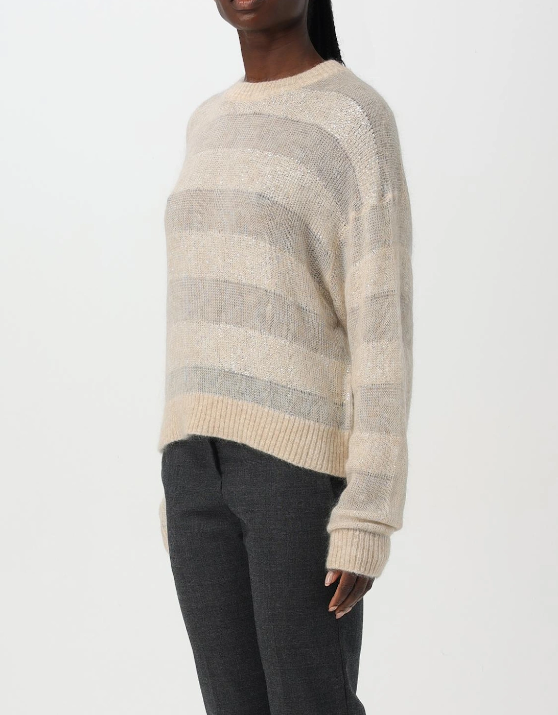 Metallic Stripe Knit Pullover Sweater