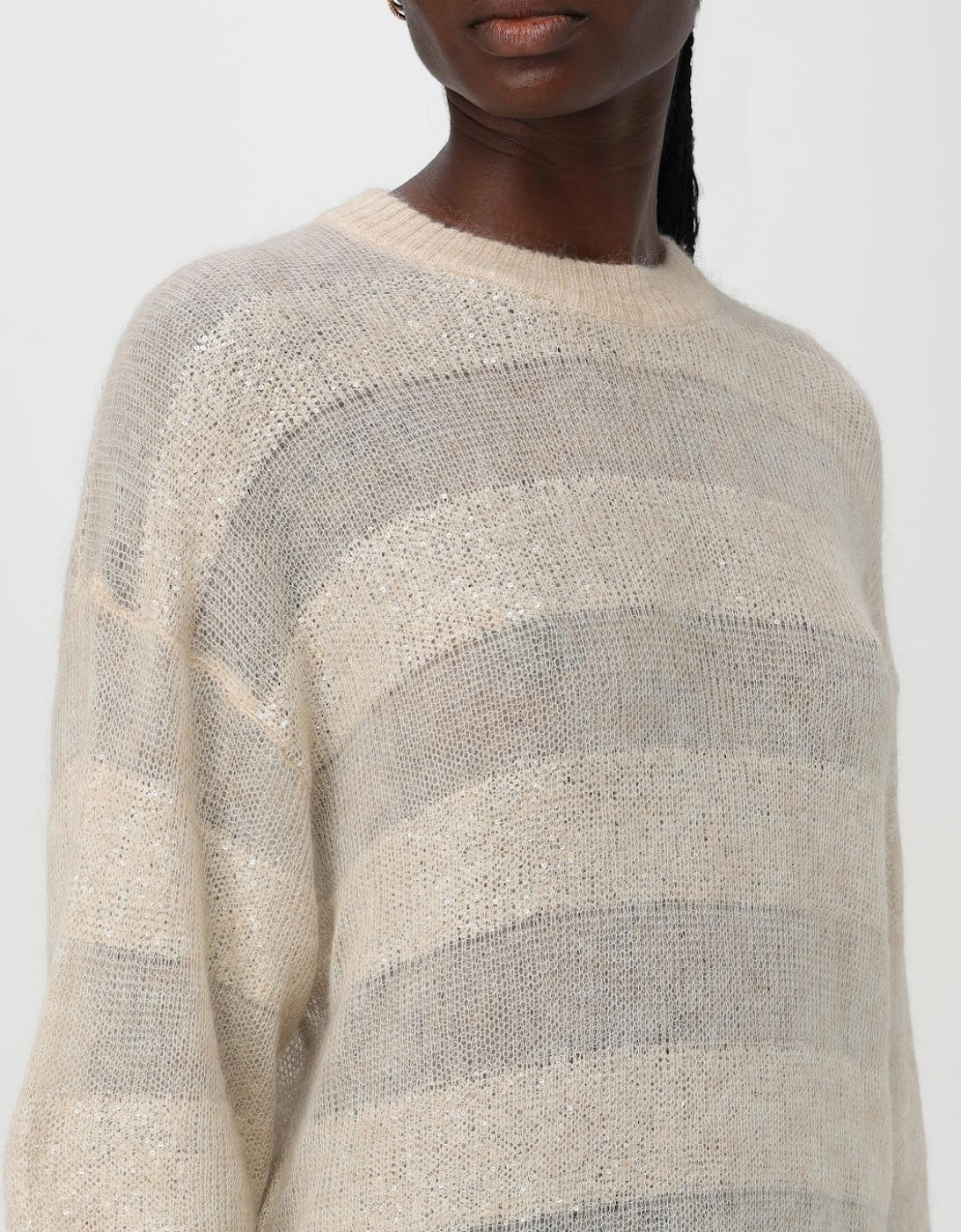 Metallic Stripe Knit Pullover Sweater